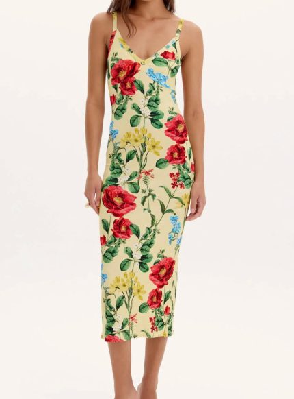 Vestido midi canelado floral